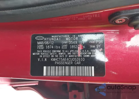 2012 Hyundai Accent Gs from USA, damaged, VIN KMHCT5AE4CU052610